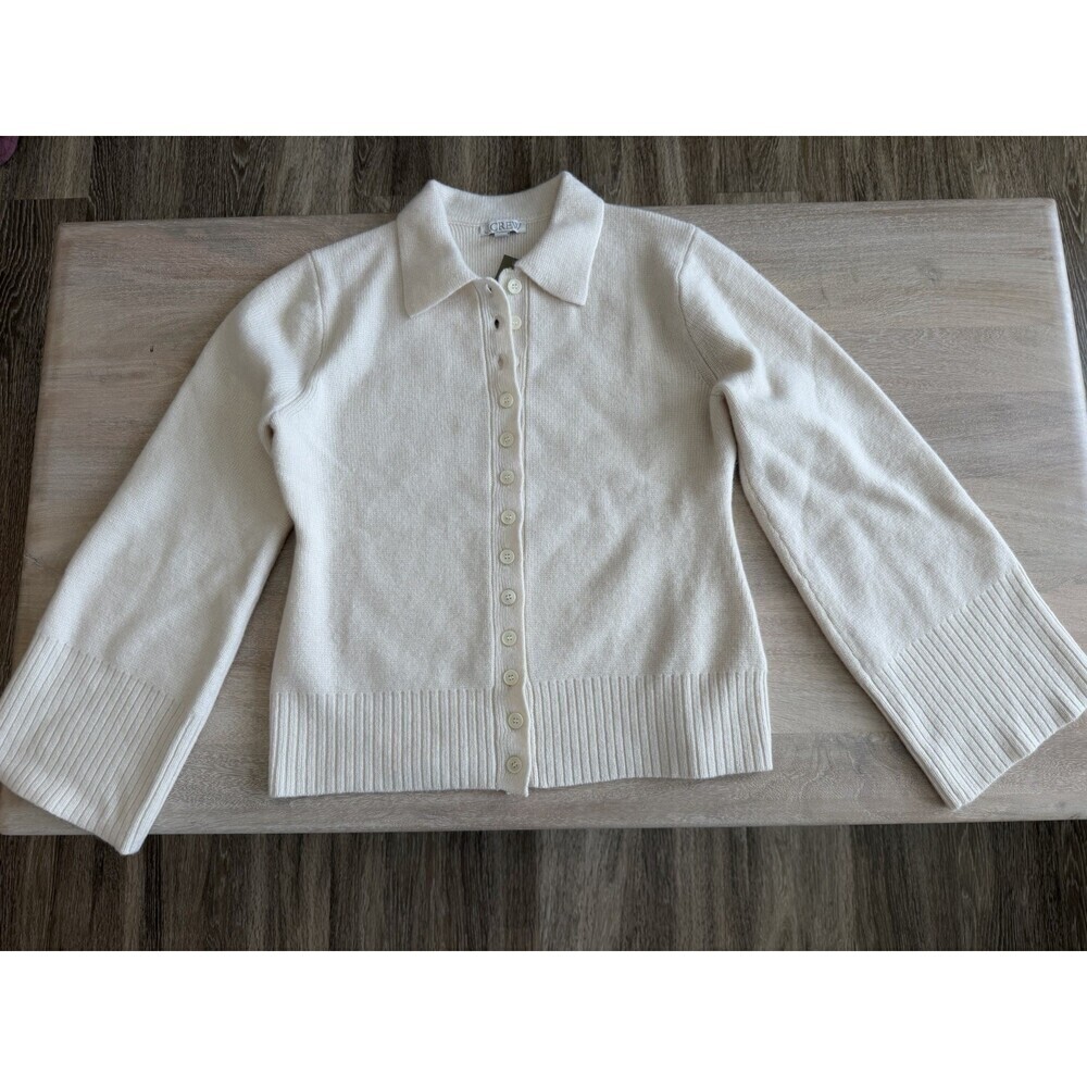 J Crew NWT Milano Stitch Cinched Waist Cardigan in Ivory Size Large 100% Wool - Picture 3 of 8